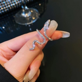 New Sliver Color Cubic Zirconia Snake Ring for Women Open Adjustable CZ Finger Rings Party Wedding Statement Jewelry 