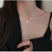 Fashion New 925 Sterling Silver Shiny Flash Diamond Butterfly Double Layer O Chain Necklaces Wedding Party Jewelry for Women