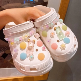charm set shoe decorations candy color resign acrylic chain bear bowknot accessories JIBZ buckle unisex gift